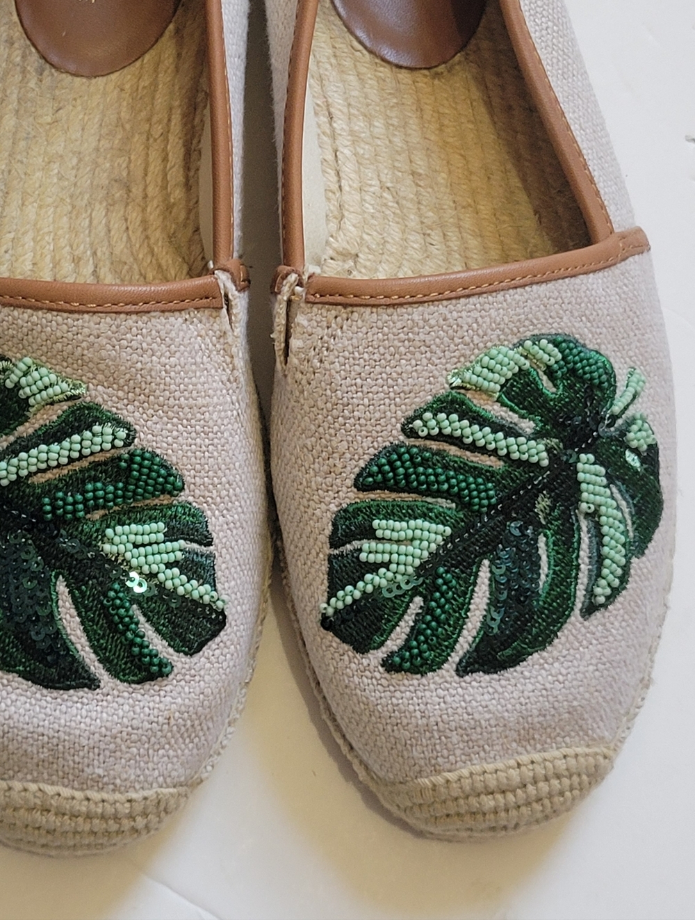 Michael Kors Kendrick Beaded Palm Leaf Flat Espadrilles Boho Tropical Summer - Picture 5 of 7